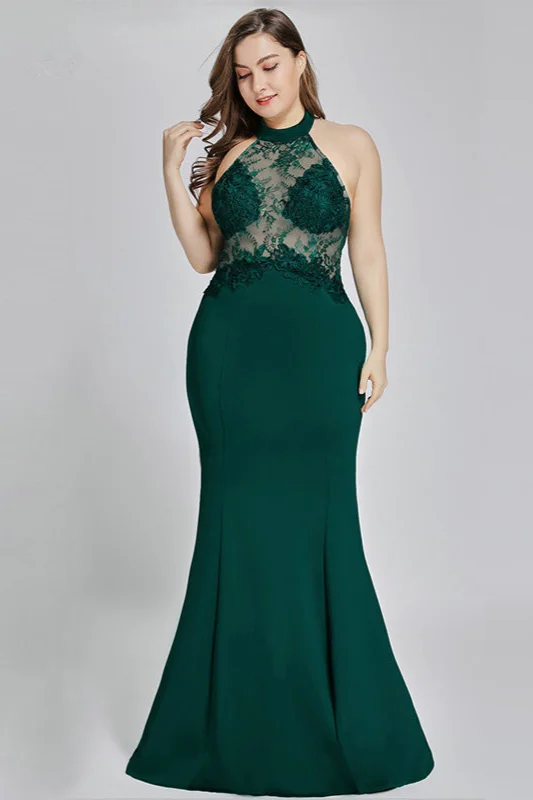 Gorgeous Halter Lace Mermaid Plus Size Evening Dress Online - lulusllly