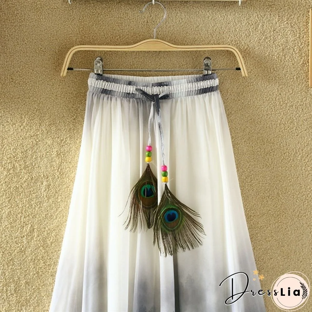 Summer Bohemian Long Skirt Chiffon Elegant Print Casual Skirts