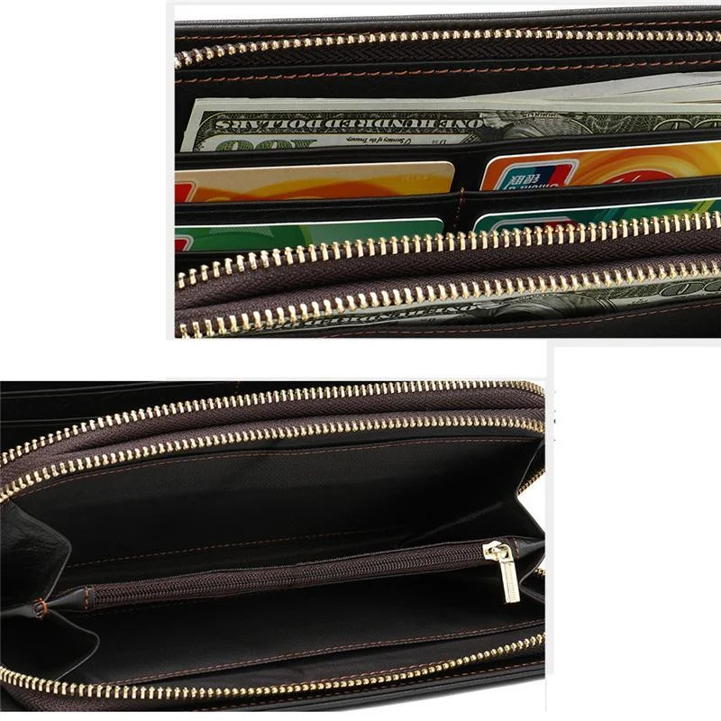 Card Holder Contrast Color Soft Leather Currency Pocket Zipper Closure Wallet