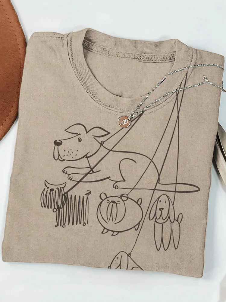 Sketch Drawing Holding Puppy Print T-Shirt