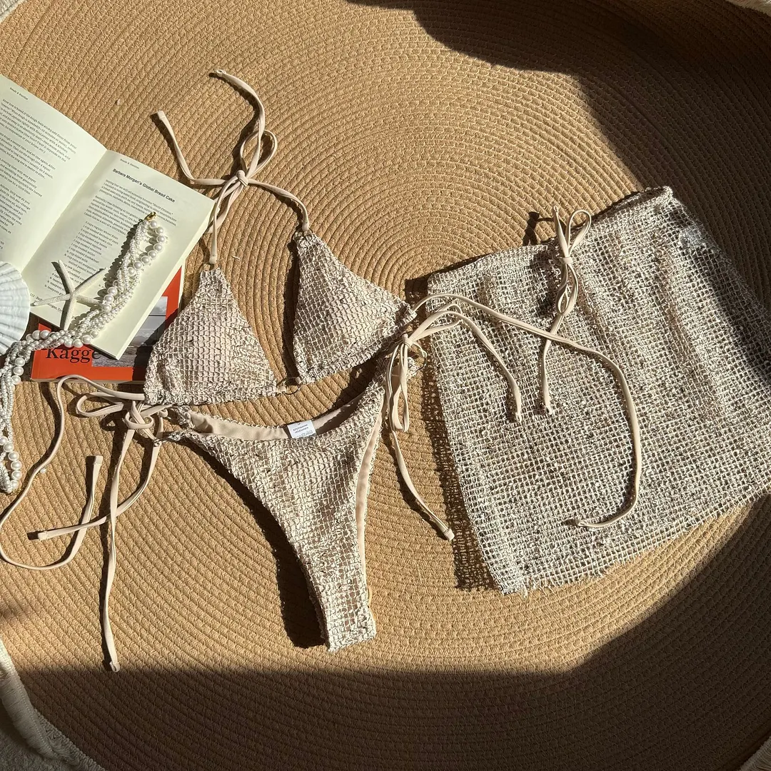 Churchf 2025 New Special Mesh Three-Piece Swimsuit Sexy Strap Swimsuit Bikini