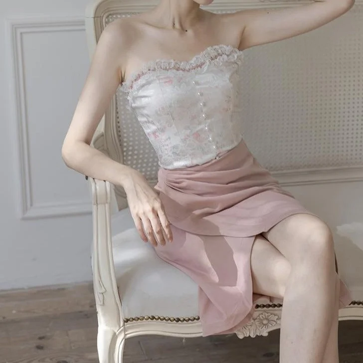 Fairy Tales Aesthetic Rose Lace Corset + Pleated Waist Skirt QueenFunky