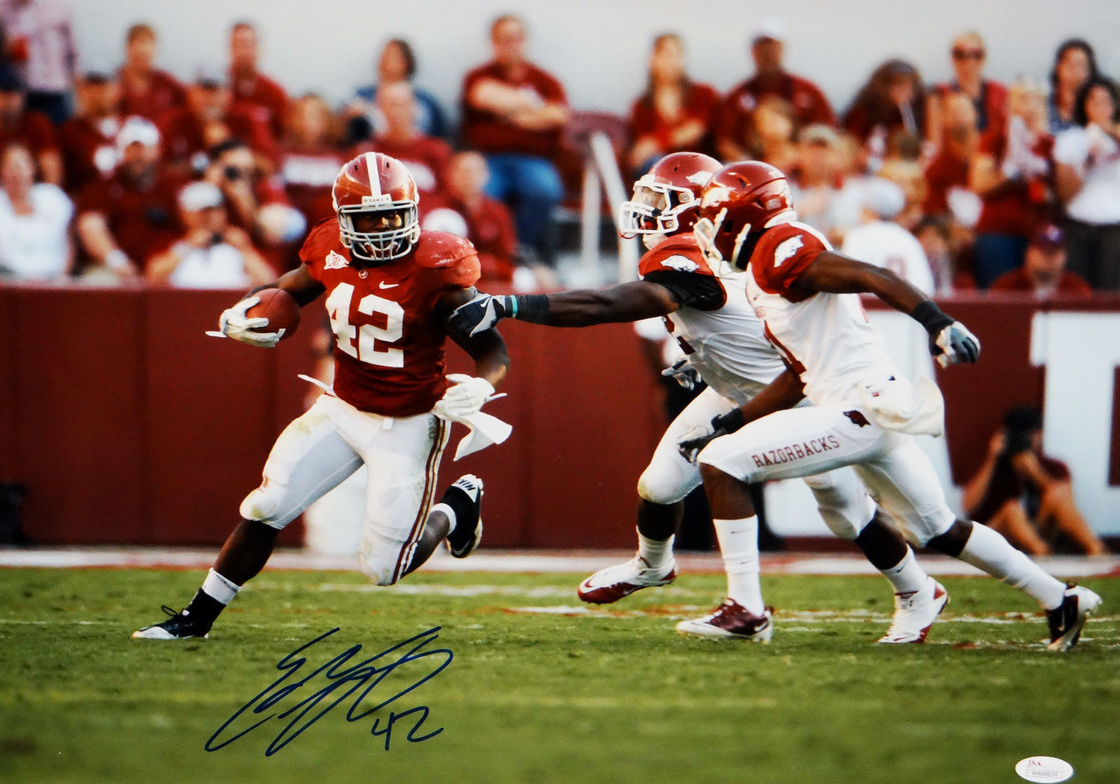 Eddie Lacy Autographed 16x20 Running Against Arkansas Photo Poster painting- JSA Authenticated