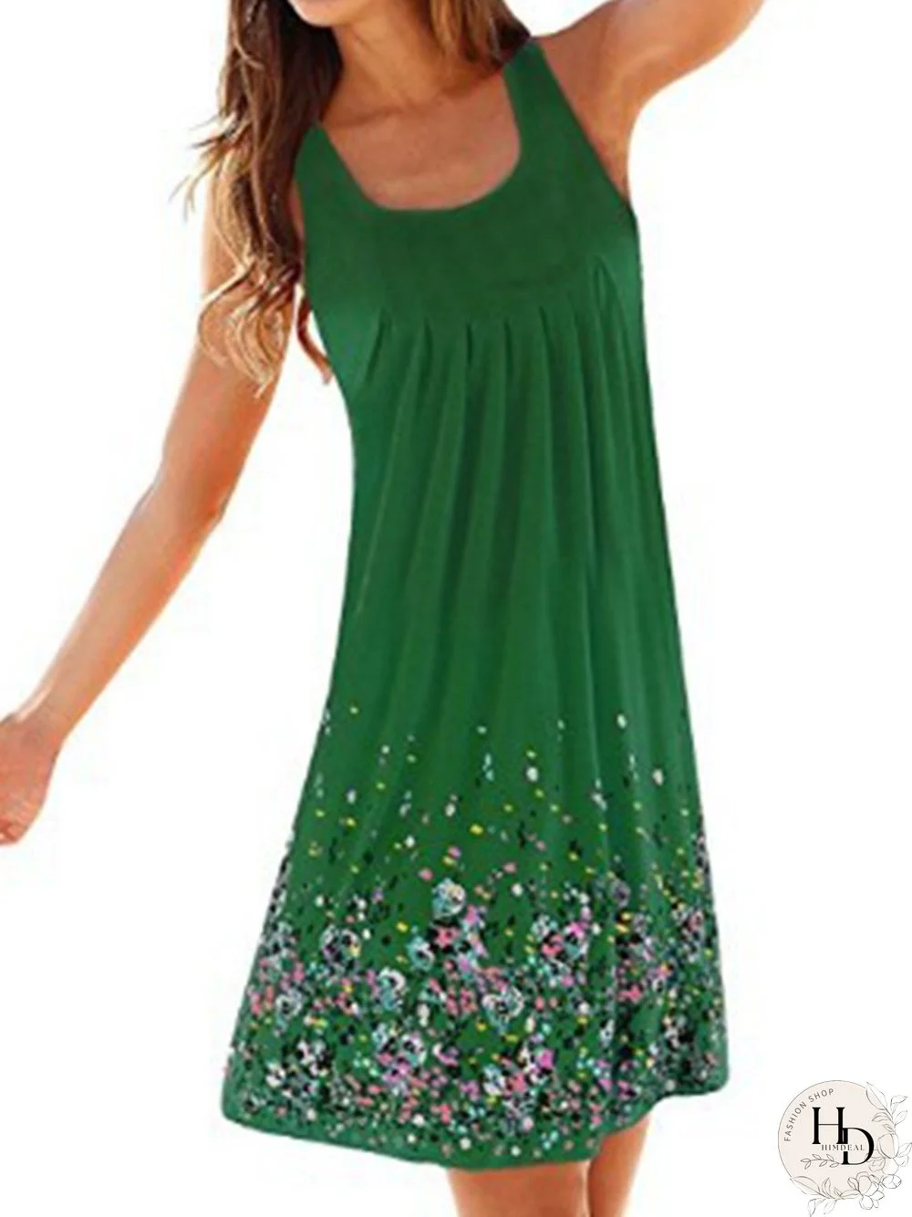 Casual Painted Sleeveless Crew Neck Casual Dresses