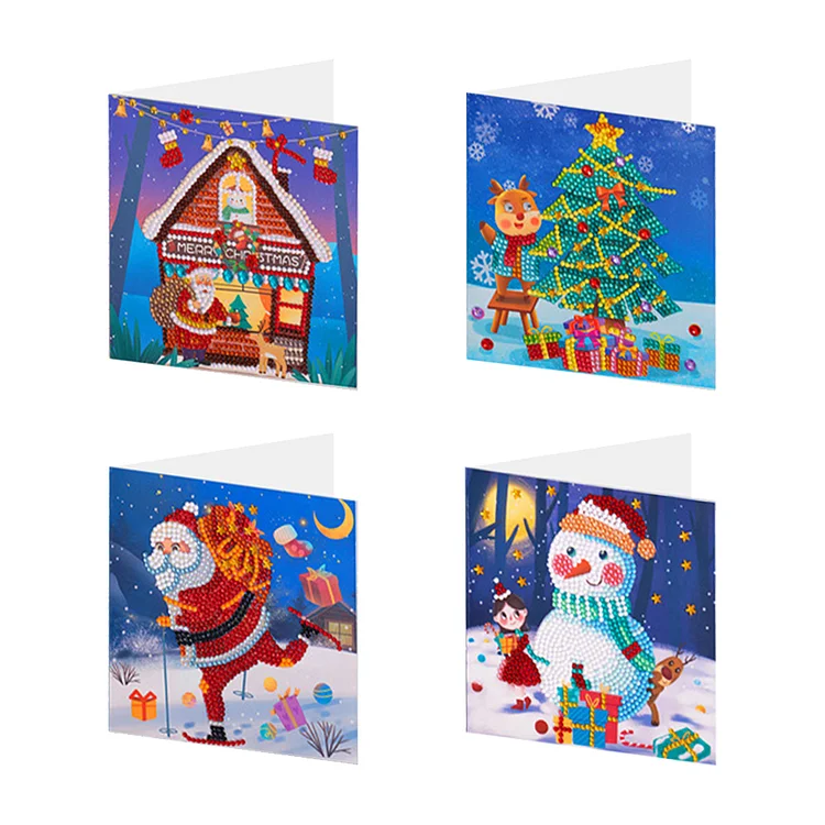 Christmas Diamond Drawing Holiday Card Cute Elk 4PCS Crystal Rhinestone Card Kit