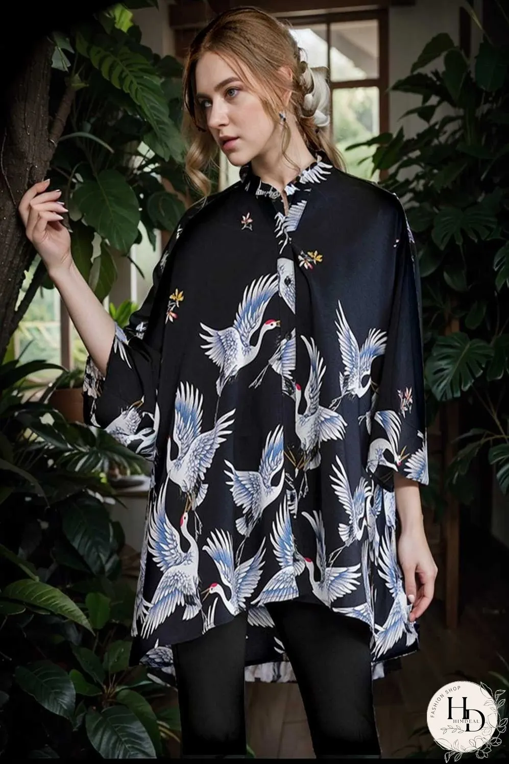 size curve blouses crane print loose oversized blouse