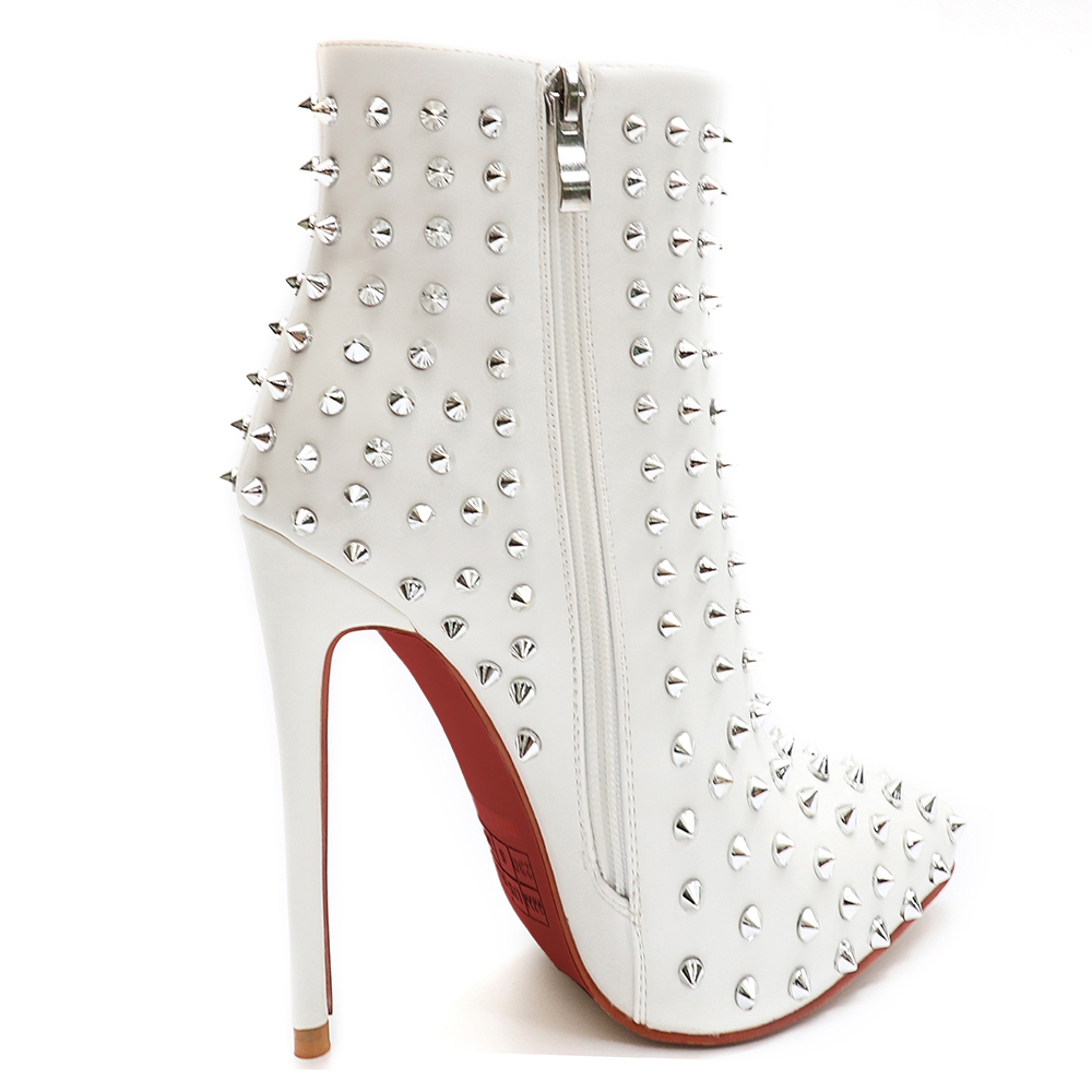 3.94" /4.72" Women's Ankle Boots Red Bottom Shoes Rivet  Closed Pointed Toe Stilettos Booties-MERUMOTE