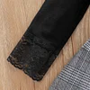 Kid Baby Girl 3-piece  Black Lace Top and Plaid Overalls  with Headband