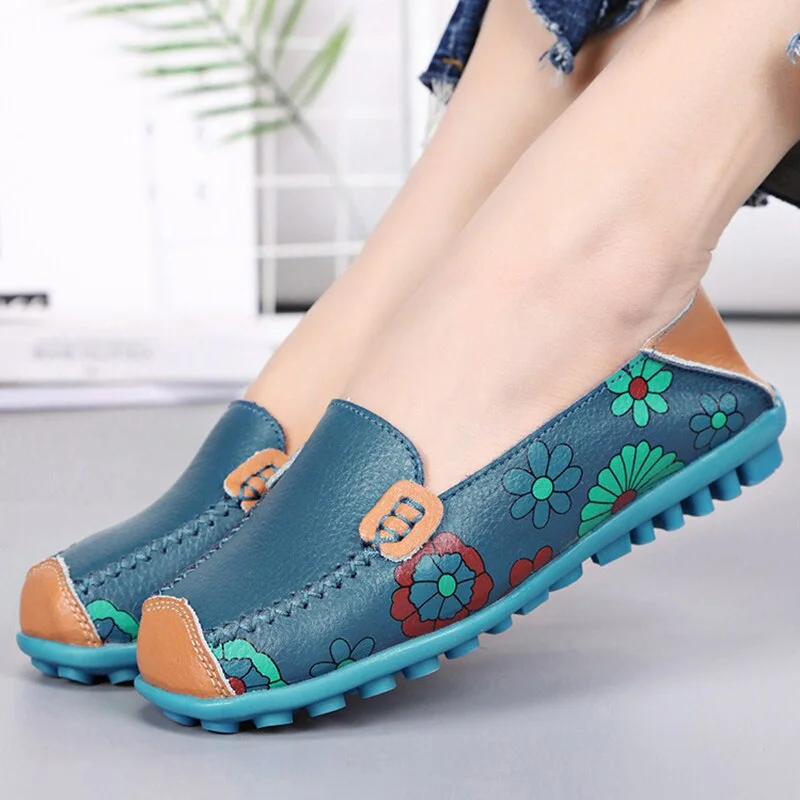 Fashion Women's Loafers Flower Printed Flat Shoes Sweet Slip On Casual Woman Flats Leisure Walking Ladies Shoes Chaussure 2021