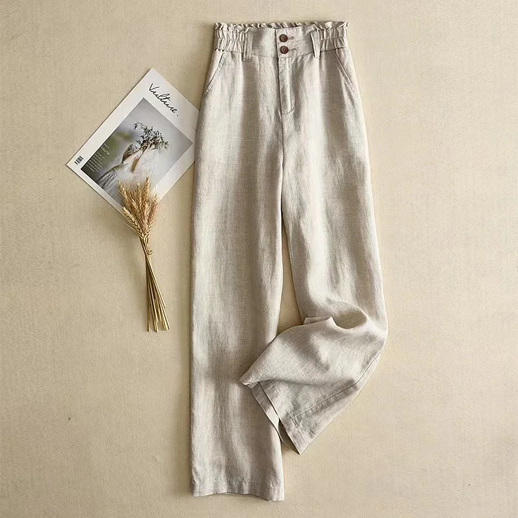 2025 Women's Linen Wide Leg High Waist Spring and Summer Thin Casual Cotton and Linen Pants