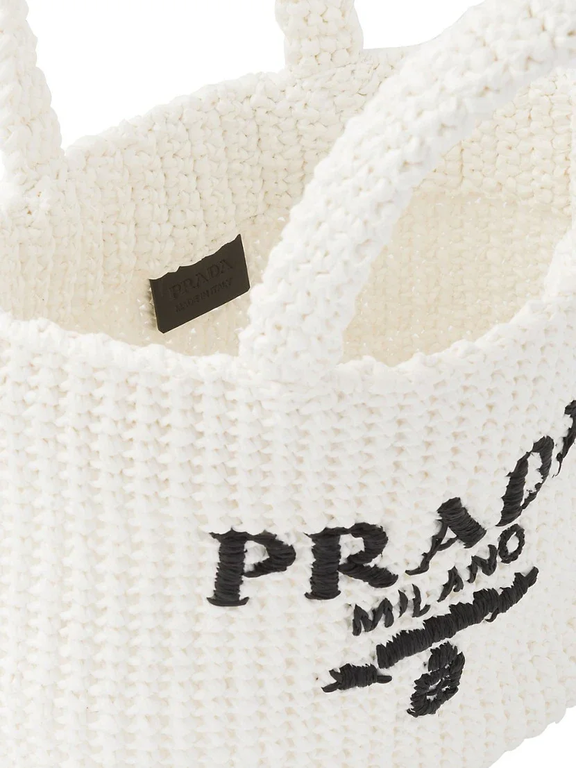 Prada Small Raffia Tote Bag white