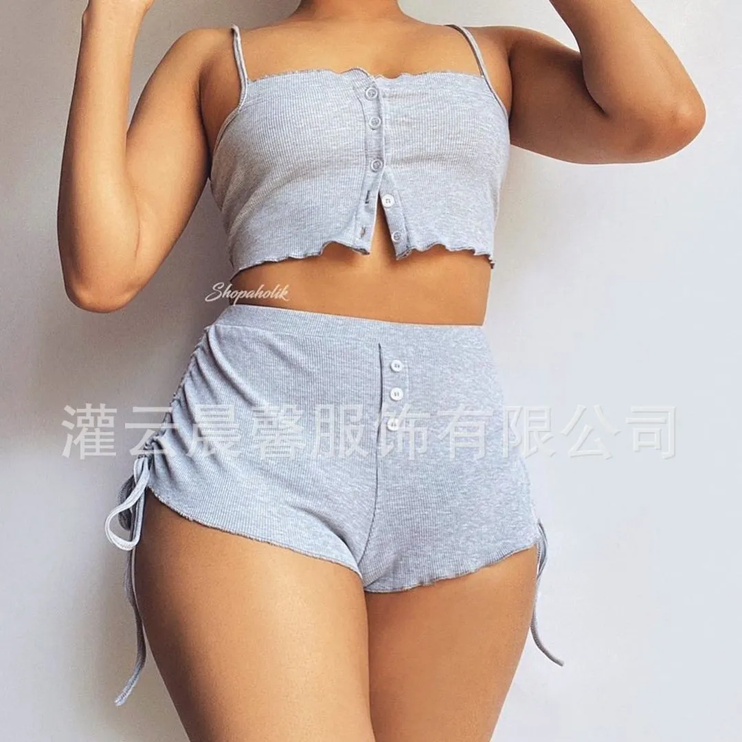 Churchf New Drawstring Casual Sling Shorts Set Sexy Plastic Two Sets Of Direct Selling