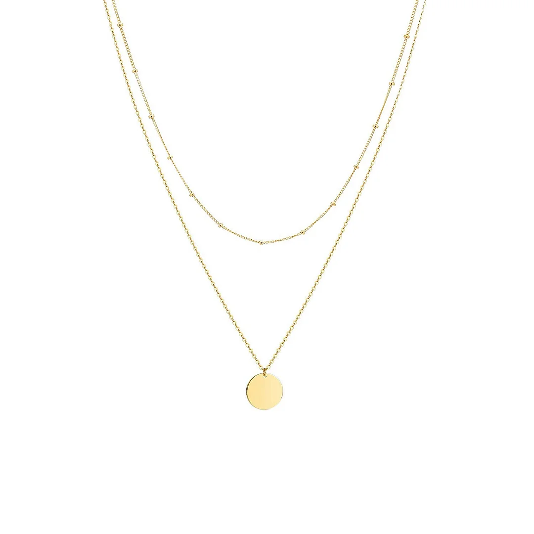 Womens Simple Delicate Full Moon 14K Gold Plated/Rose Gold/Silver Plated Layered Pendant Handmade Star Chokers Necklaces