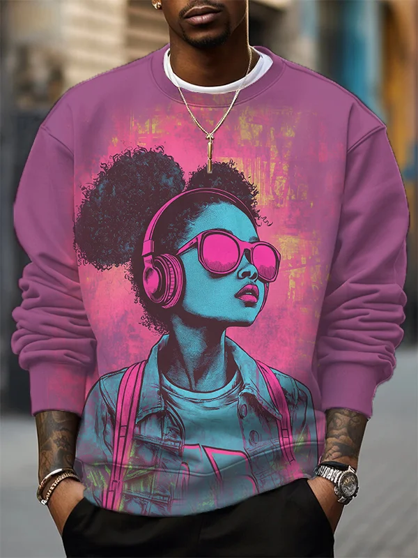 Men's African Hip Hop Street Fashion Girl Print Casual Sweatshirt
