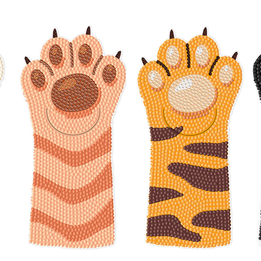 4Pcs Cat Paw DIY Diamond Painting Bookmarks Making Kit Diamond Art Bookmark