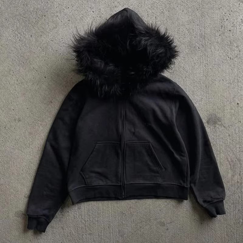 Aonga Plush liner retro Hoodie commuter Y2K top casual street rock aesthetics Harajuku punk hip-hops urban fashion chic women's hooded aonga