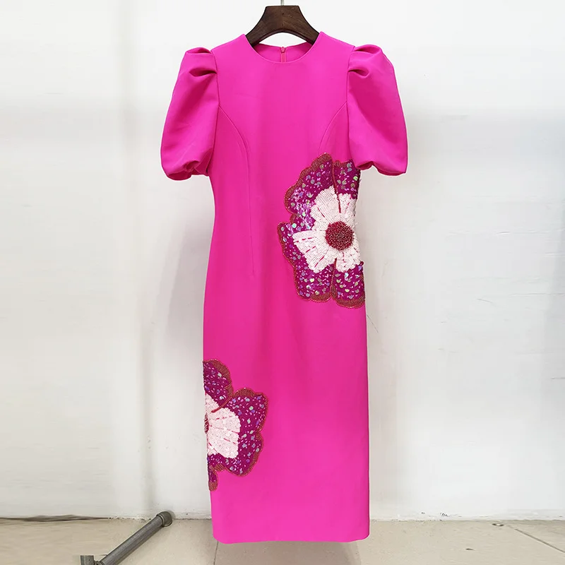Nigikala Nigikala Star Fashion New Heavy Industry Nail Polish Slid Three-Dimensional Flower Short-Sleeved Dress