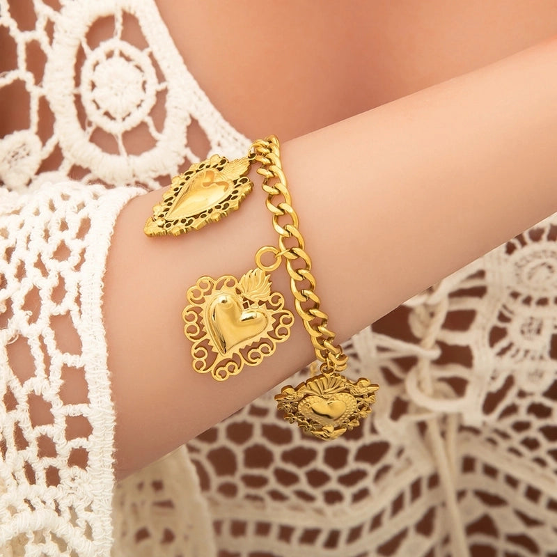 Elegant Classic Style Streetwear Heart Shape 304 Stainless Steel Plating Multi Charms Necklace