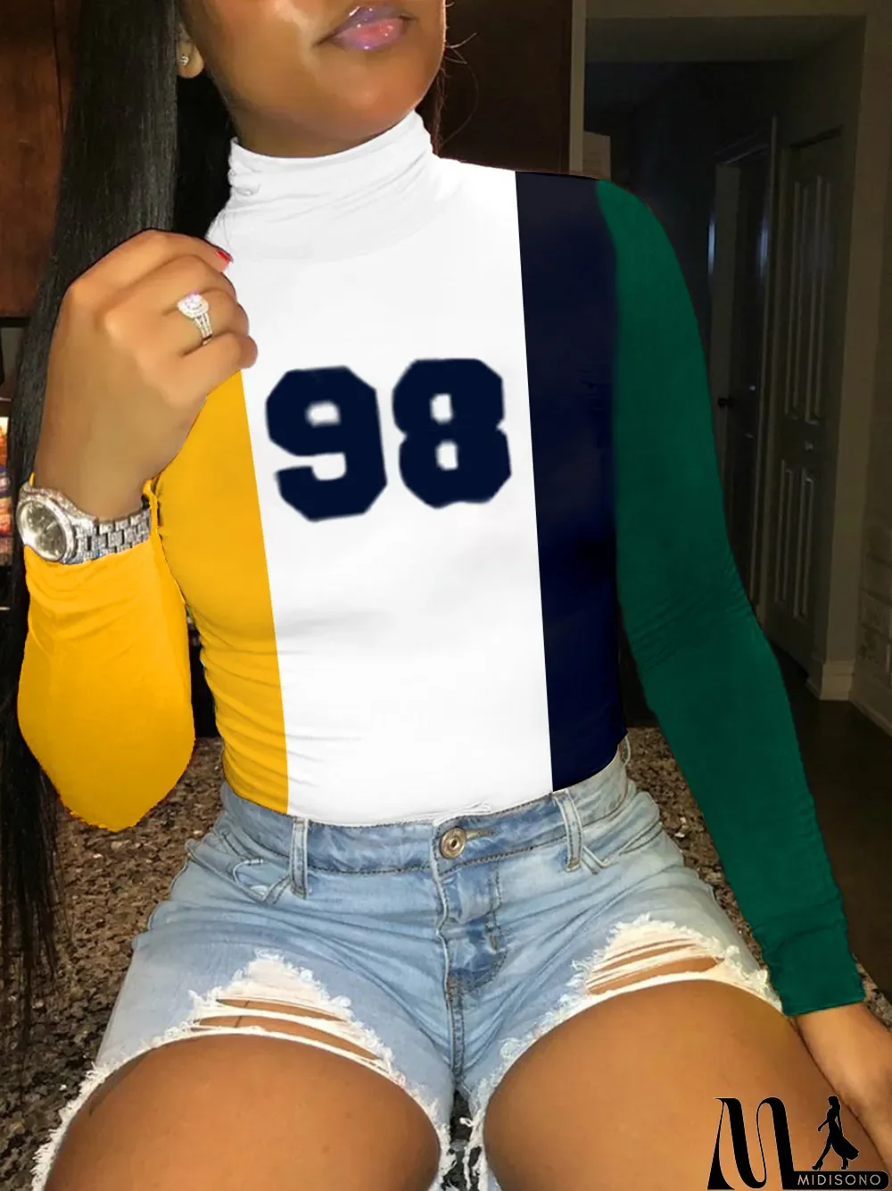 MidiSono - Plus Size Turtleneck Long Sleeve Pullover Tops