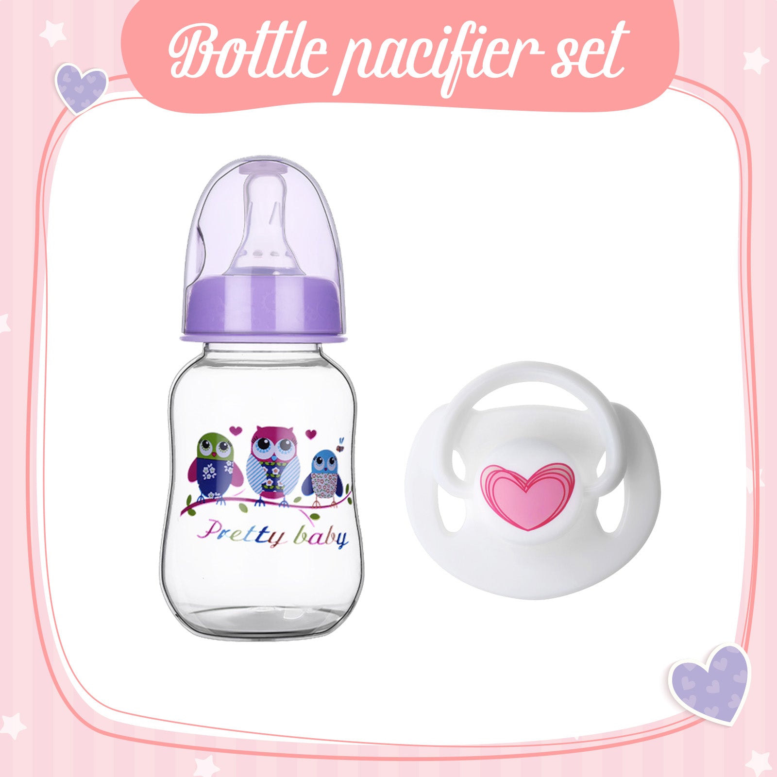 Babeside Pink Style Pacifier and Bottle 2 Piece Set Safest Reborn Baby Doll Accessories Purple 0wl