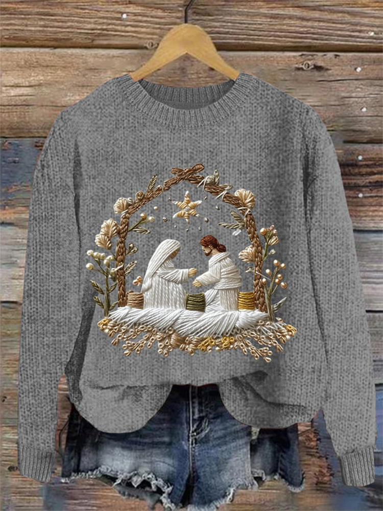 Comstylish Women's Christmas Jesus Knitted Casual Sweater