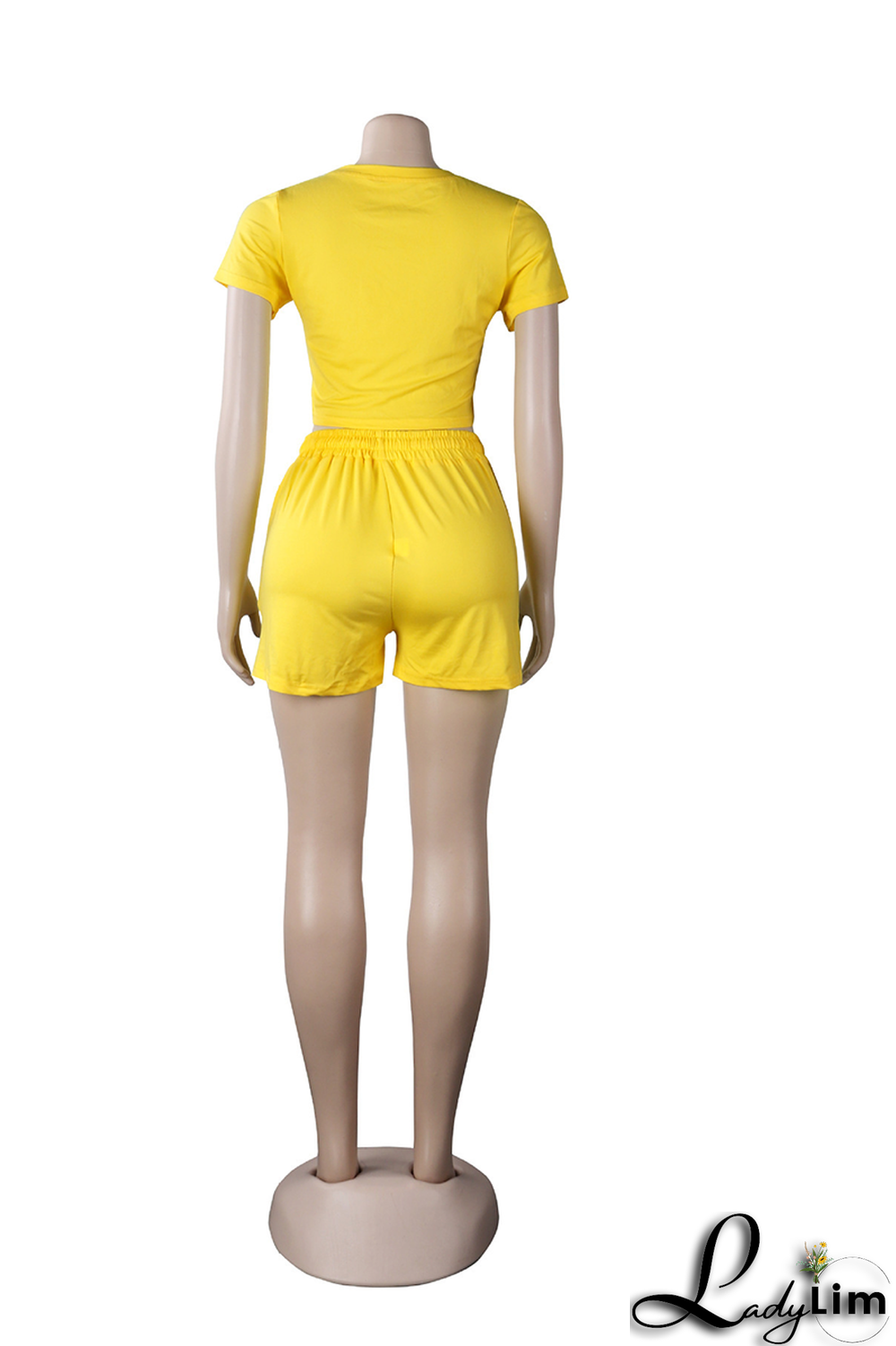 Rose Red Fashion Solid Draw String O Neck Short Sleeve Two Pieces