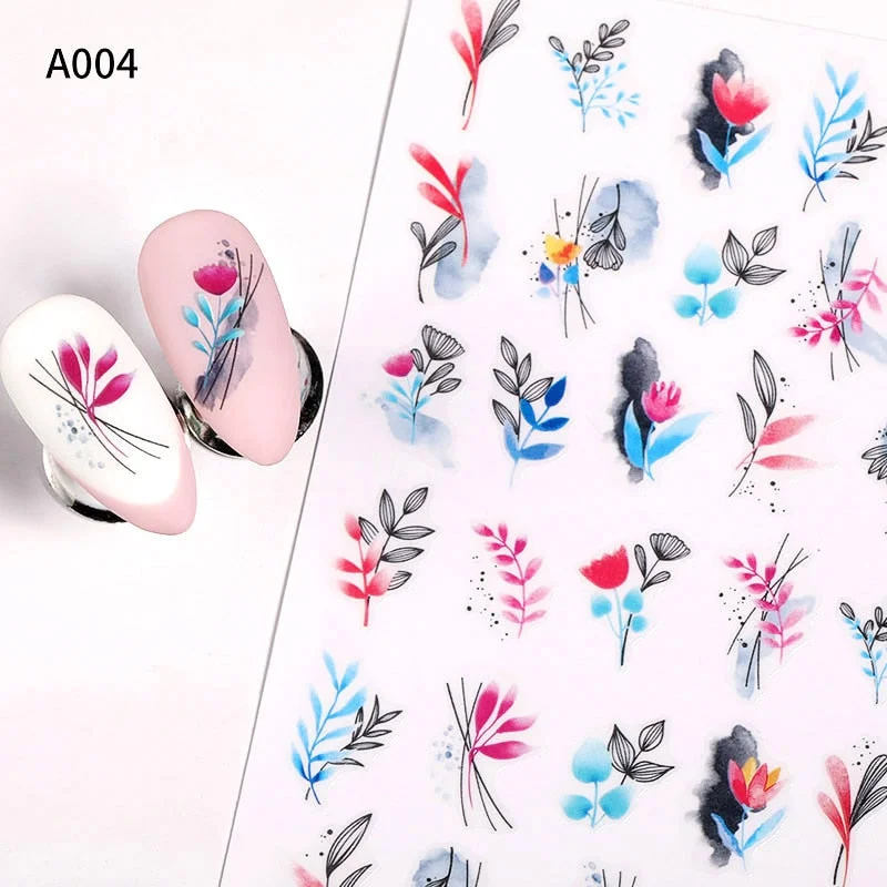 Summer Design 3D Stickers For Nails iridescent Black Gold Flower Leaf Series Decorations Sliders Nail Art Sticker Decals