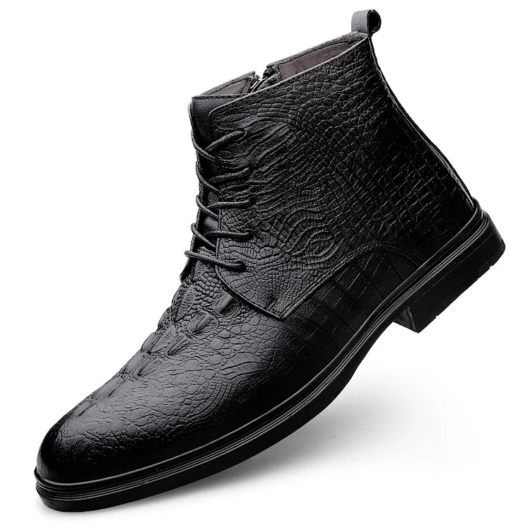 Kakacloud Brand Crocodile Pattern Men's Casual Shoes Luxury Man Black High Top Leather Boots Fashion Classic Men's High Top Lace Up Boots