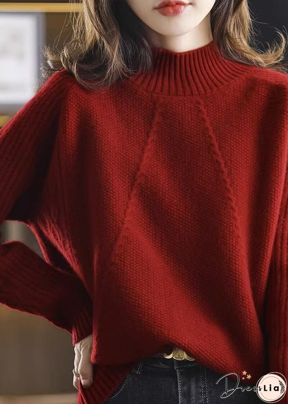 Modern Apricot Turtleneck Patchwork Thick Cotton Knit Sweaters Fall