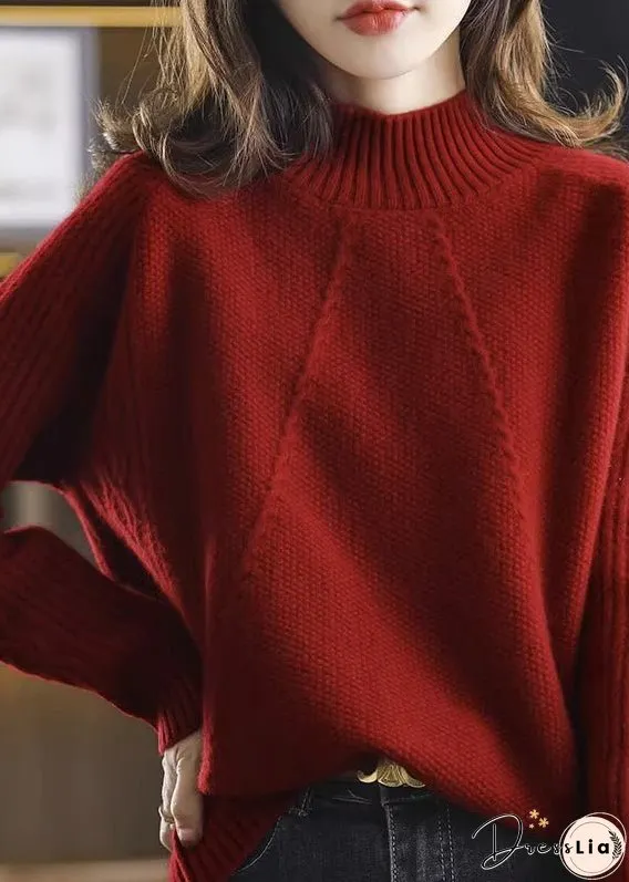 Modern Apricot Turtleneck Patchwork Thick Cotton Knit Sweaters Fall