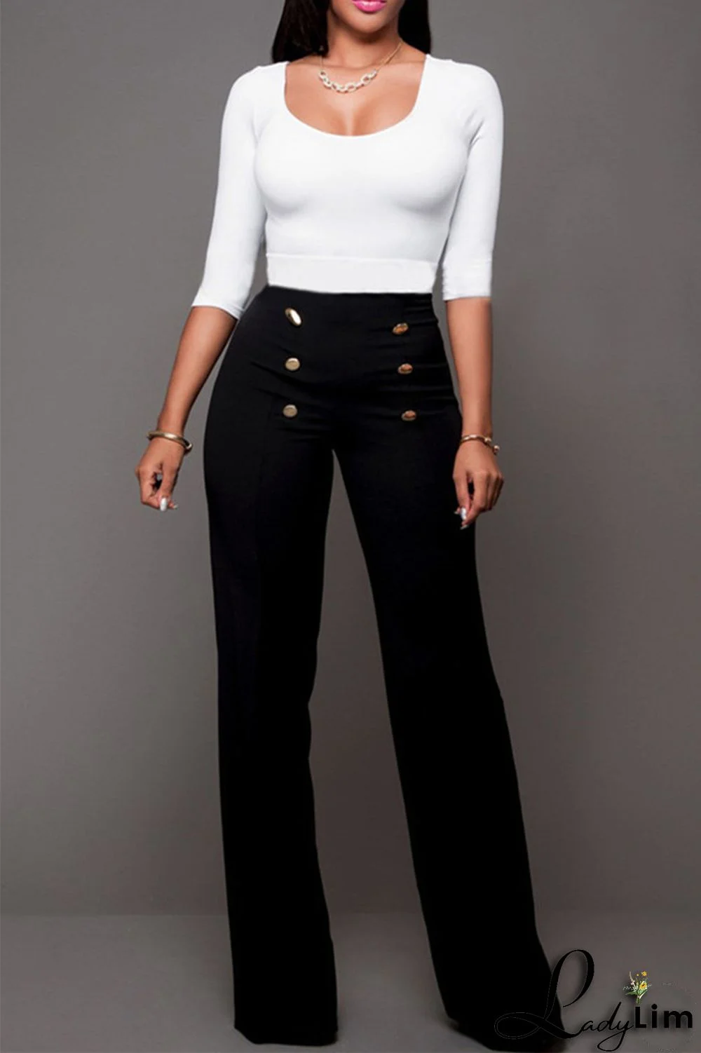 Rose Red Fashion Casual Solid Patchwork Regular High Waist Trousers