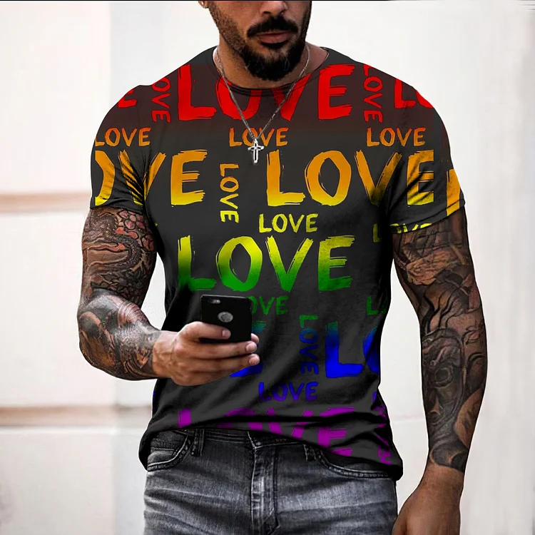 BrosWear Men's LOVE Color Casual Short Sleeve  T-Shirt