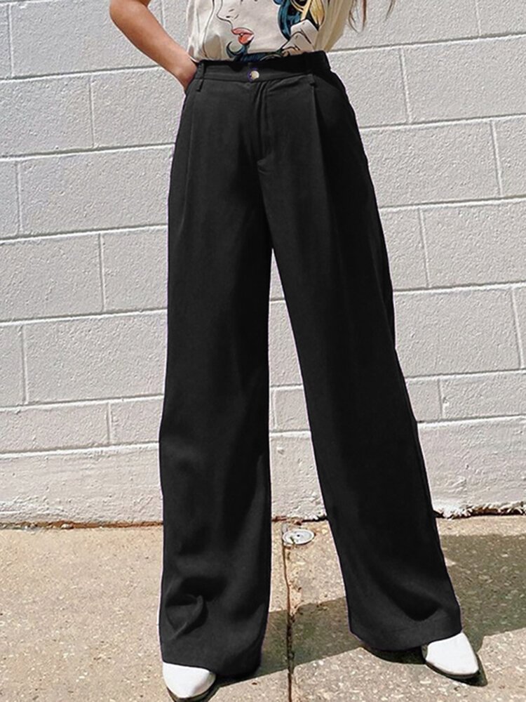 Solid Pocket Straight Leg Pants For Women - BlackFridayBuys