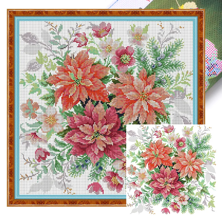 Christmas Flower (37*37cm) 14CT Stamped Cross Stitch gbfke