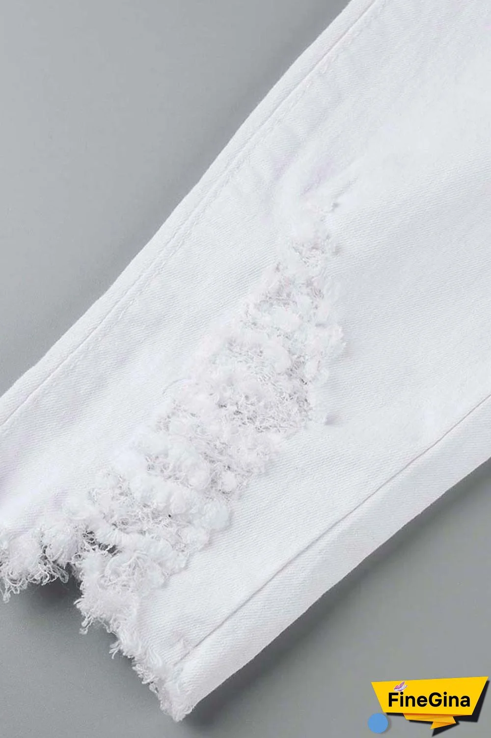 White Casual Solid Ripped Patchwork High Waist Skinny Denim Jeans