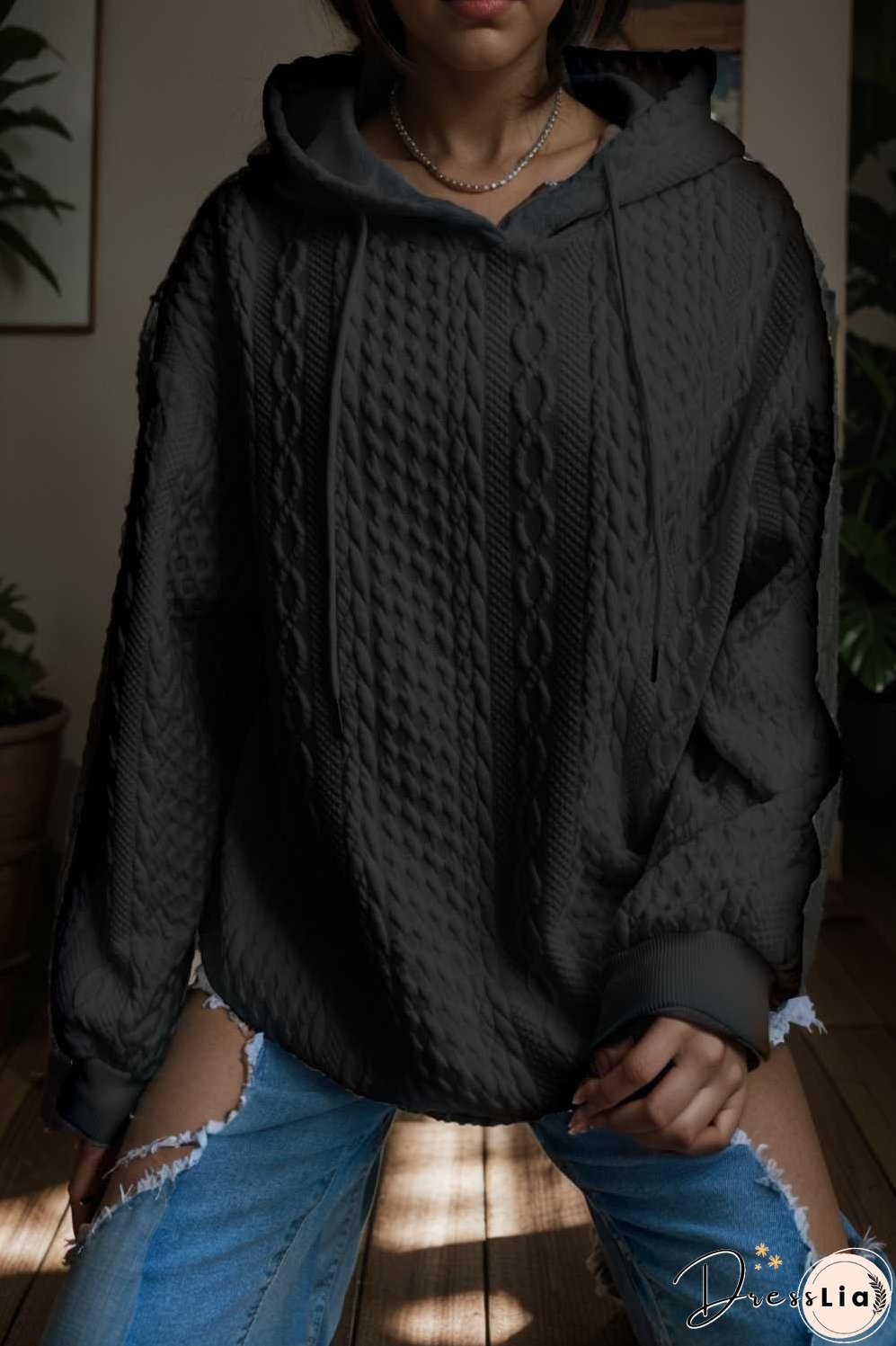 plus size casual hoodie women s plus solid ribbed long sleeve slight stretch hoodie drawstring sweatshirt