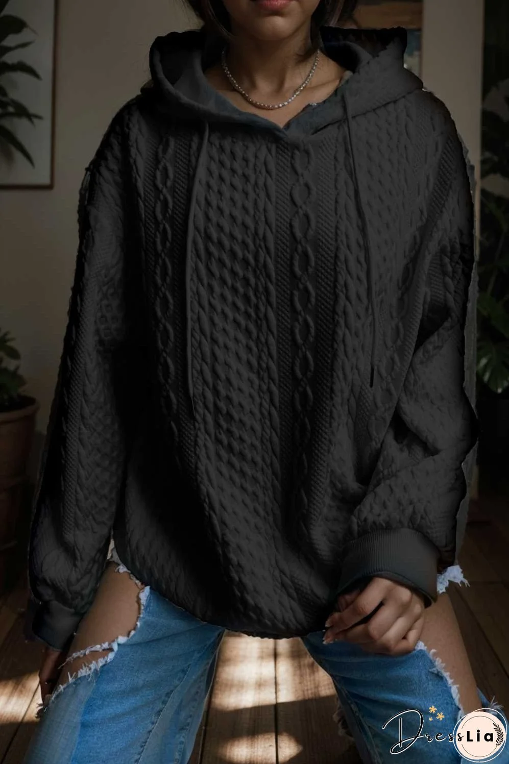 plus size casual hoodie women s plus solid ribbed long sleeve slight stretch hoodie drawstring sweatshirt