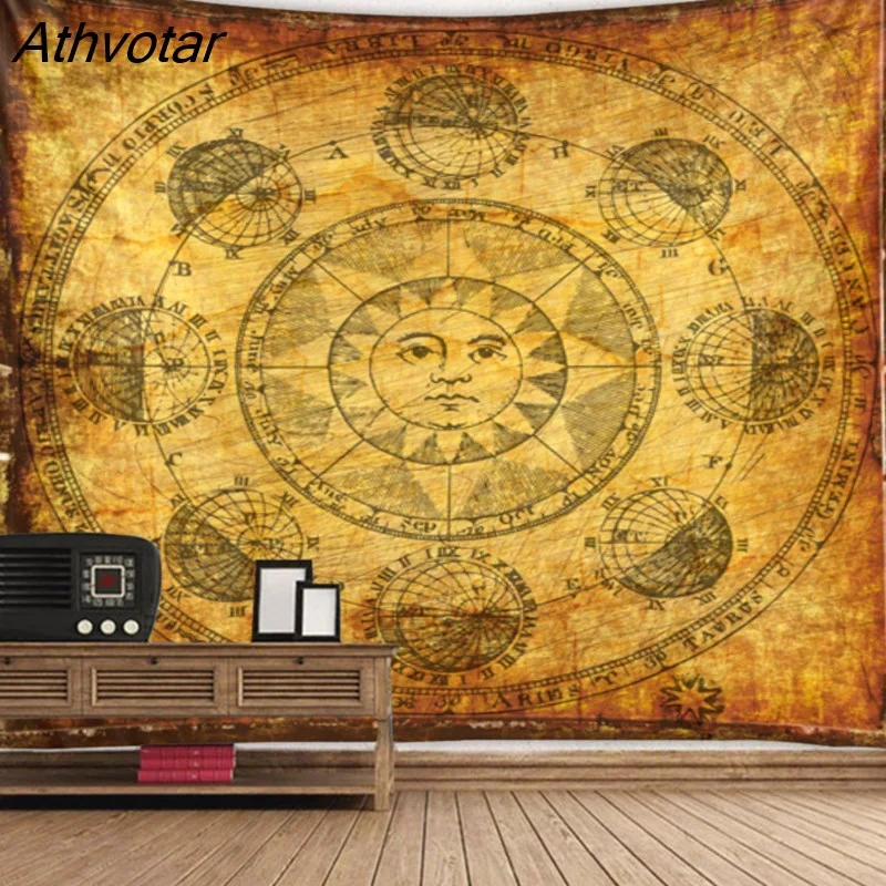 Athvotar Sun Face Psychedelic Abstract Tapestry Art Deco Blanket Curtain Hanging Home Bedroom Living Room Decoration Hippie