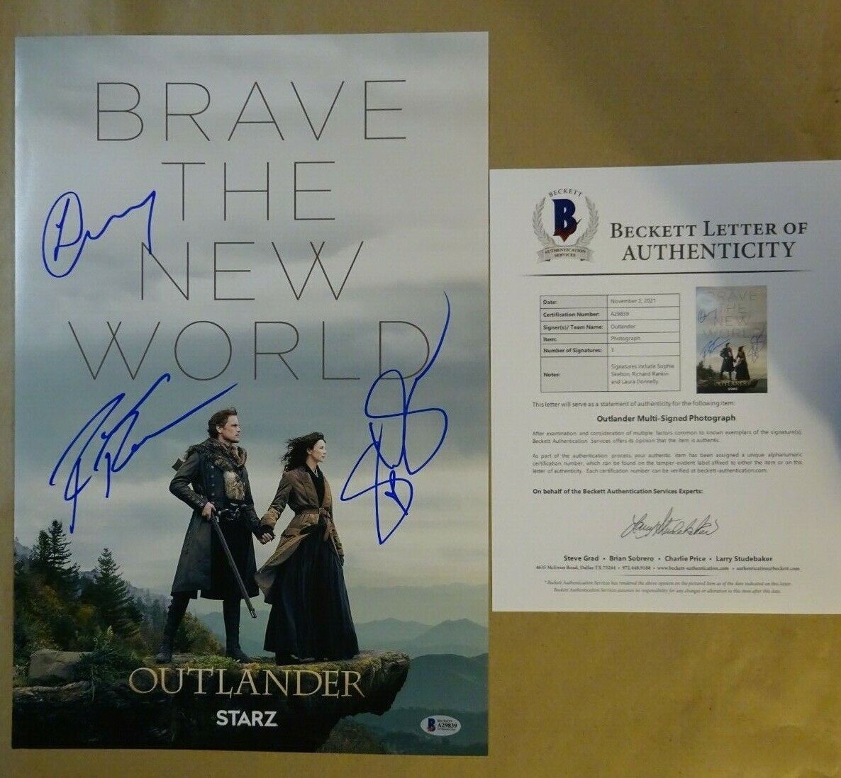 Signed OUTLANDER Autographed 12x18 Photo Poster painting SKELTON, RANKIN & DONNELLY BECKETT COA