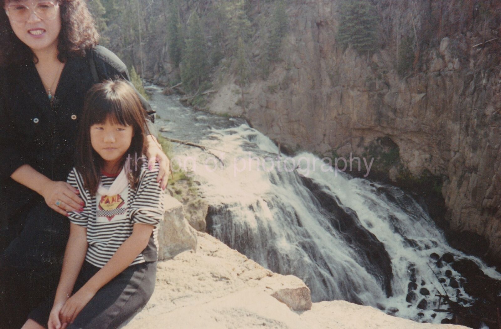 Traveling Mother And Daughter Posed By Whitewater FOUND Photo Poster paintingGRAPH Color 91 24 O