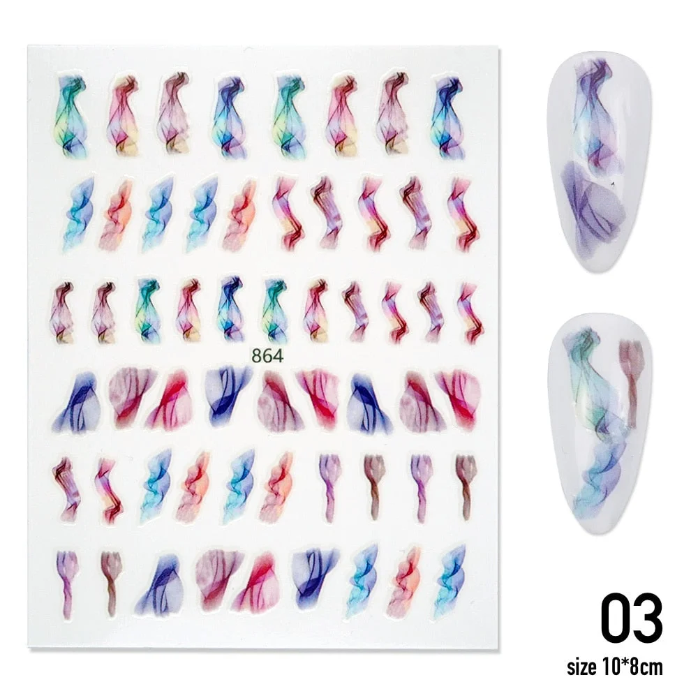 [Beautizon] Marbling Effect Nail Sticker Marble Effect Nail Decals 3D Nail Art Sticker water decal DIYVdecorations