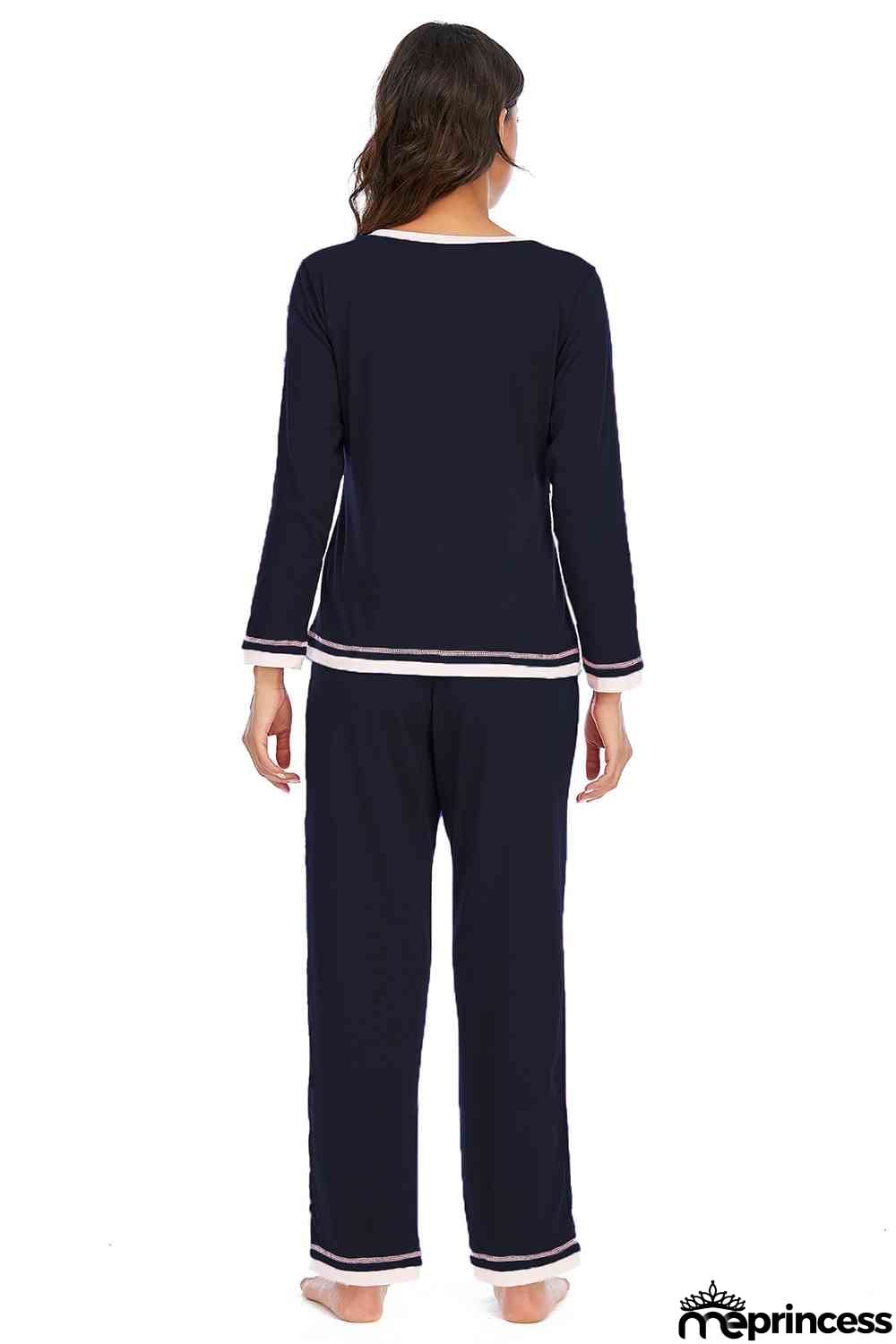 V-Neck Top and Pants Lounge Set