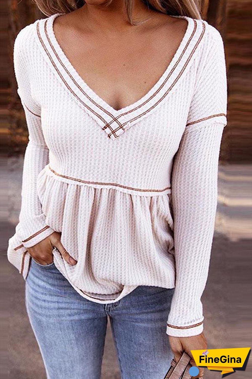 Colorblock Long Sleeve Ruched Top