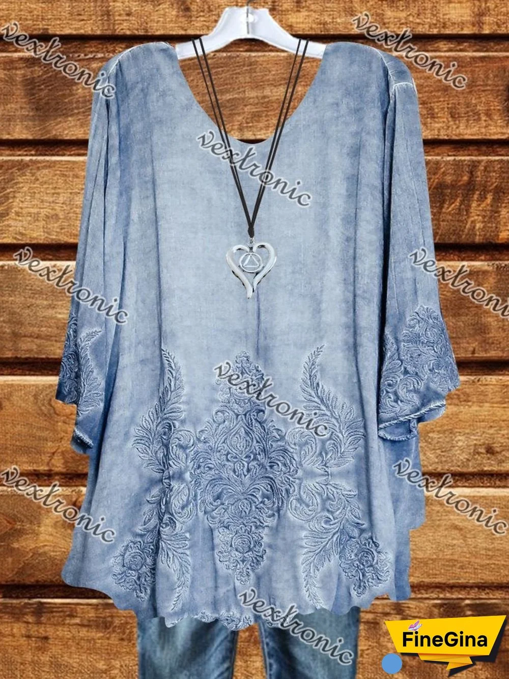 Women Casual 3/4 Sleeve Round Neck Floral Printed Top Dress