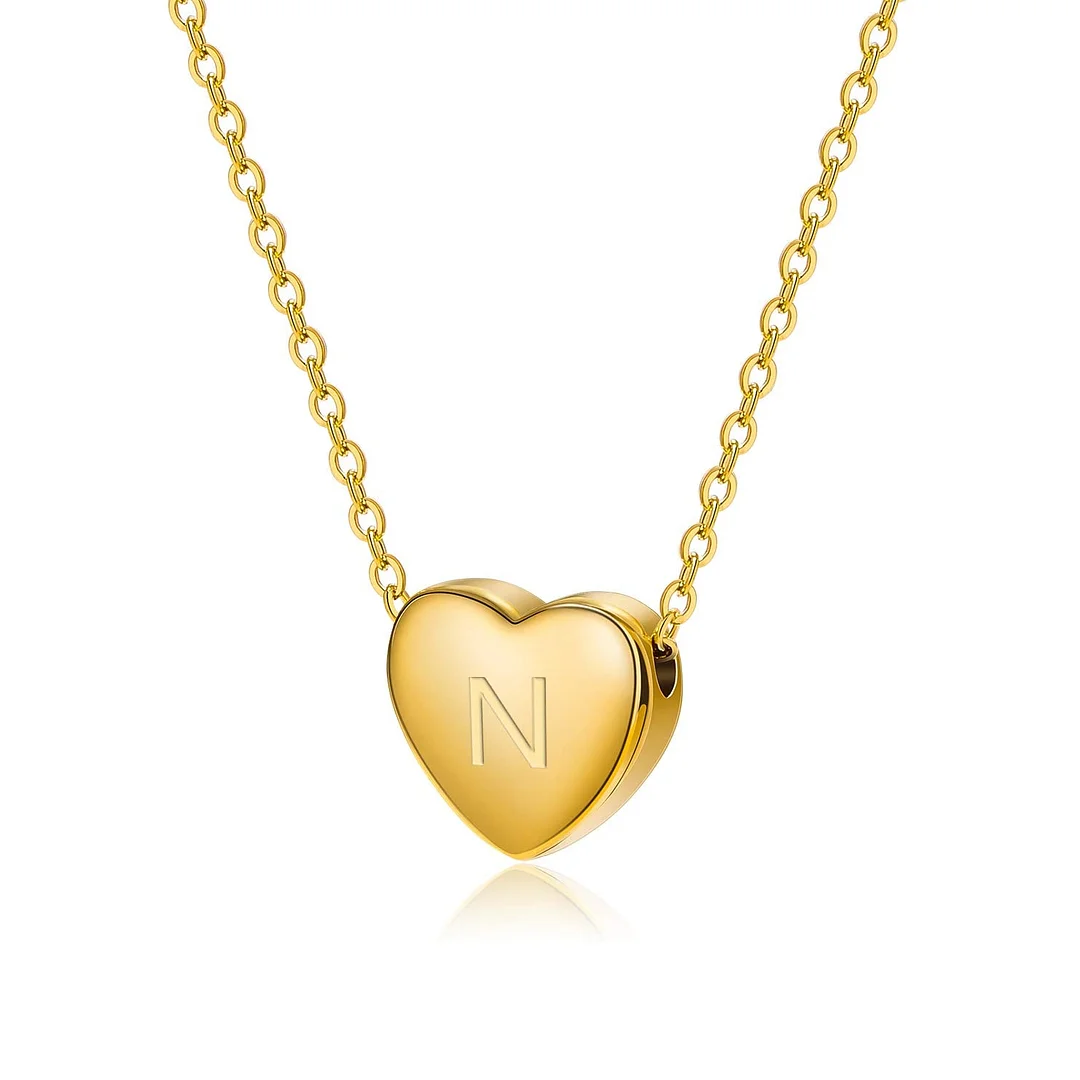 Initial Necklace 18K Real Gold-Plated Letters A-Z 26 Alphabet Heart Pendant Necklace