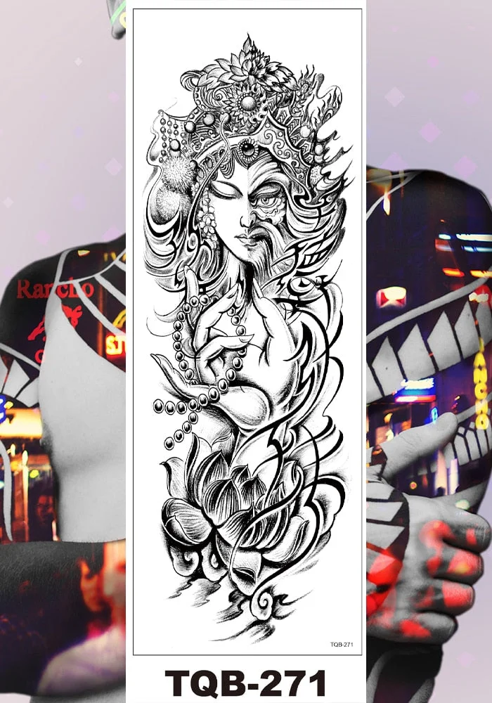 Full Flower Arm Temporary Tattoos Stickers Man Woman Girls Leg Fake Tatoo Lotus Buddhism Pray Cross Wing Drop Shipping DIY