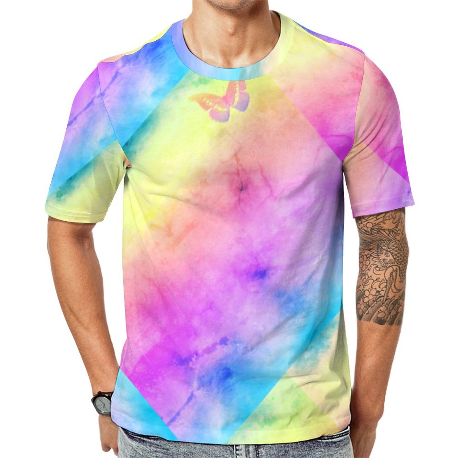 [Watercolor Dreams] Soft Pastel Colors Butterfly Short Sleeve Print Unisex Tshirt Summer Casual Tees for Men and Women Coolcoshirts