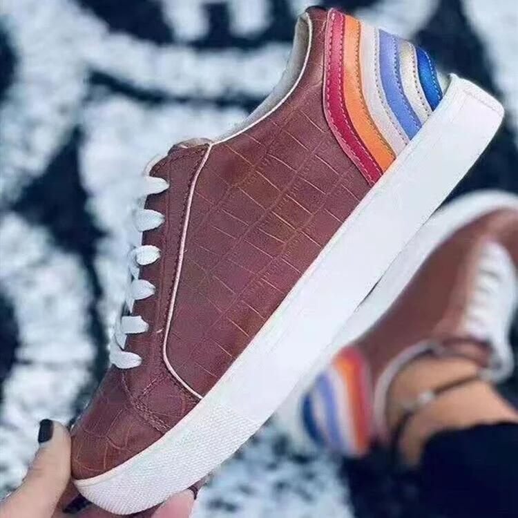 Women Lace Up PU Leather Flats Shoes Ladies Platform Fashion Vulcanized Shoes Female Crocodile Pattern Casual Footwear 2022