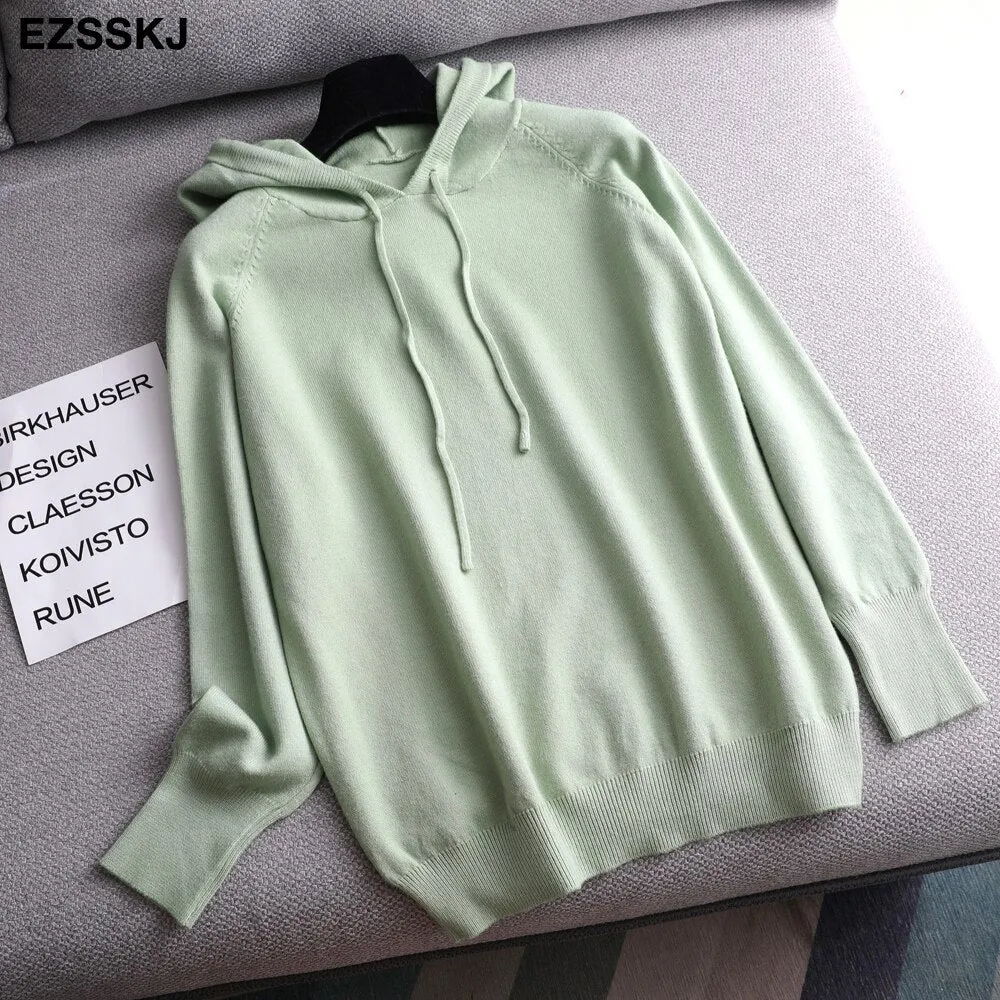 casual Autumn spring hooded sweater Pullovers Women female 2020 loose sweater knit Jumpers top