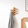 Wall Hooks, Oak Wood Wall Hooks with 5 Folding Swivel Arms, 12 Inch Long Wall Mounted Coat Rack, Hat Hooks